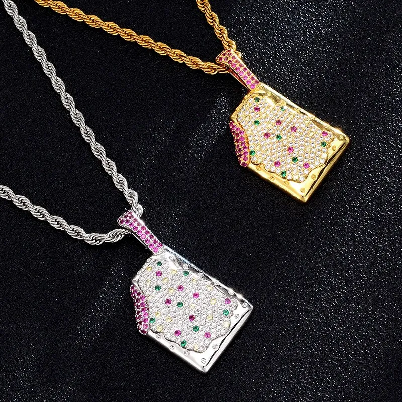 Cubic-Zirconia-Studded Ice Cream Bling Hip-hop Pendant Necklace