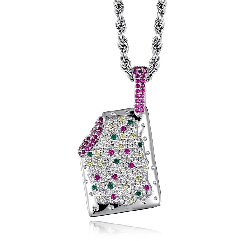 Cubic-Zirconia-Studded Ice Cream Bling Hip-hop Pendant Necklace