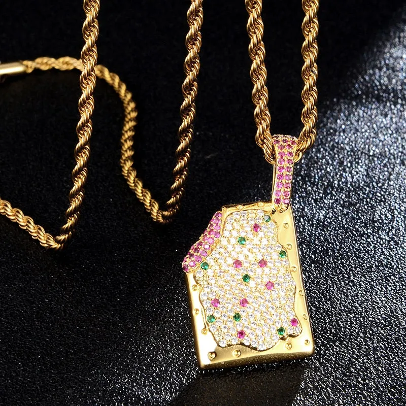 Cubic-Zirconia-Studded Ice Cream Bling Hip-hop Pendant Necklace