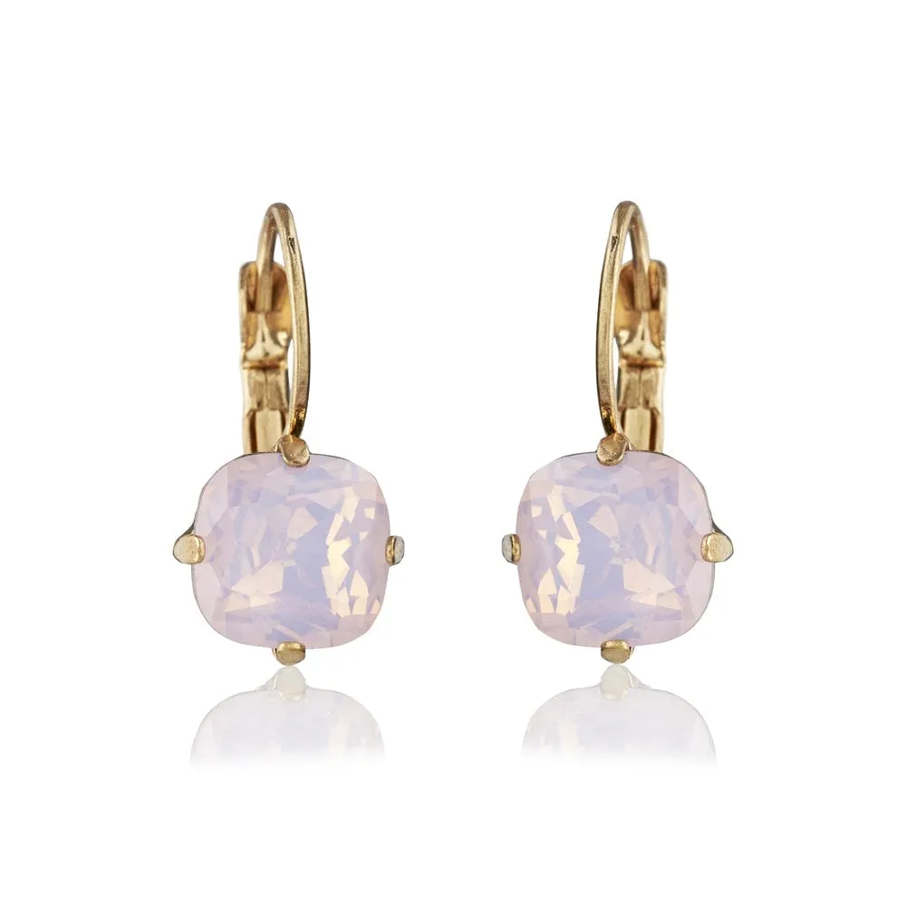 Cushion Cut Crystal Earrings: Vintage Style Cushion Cut Rose Opal Drop Earrings