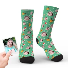 Custom Christmas Socks Personalised Face Socks Unique Christmas Gifts - Green