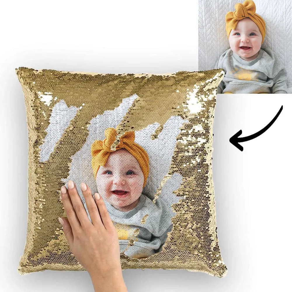 Custom Cute Baby Photo Magic Sequins Pillow Multicolor Shiny 15.75''*15.75''