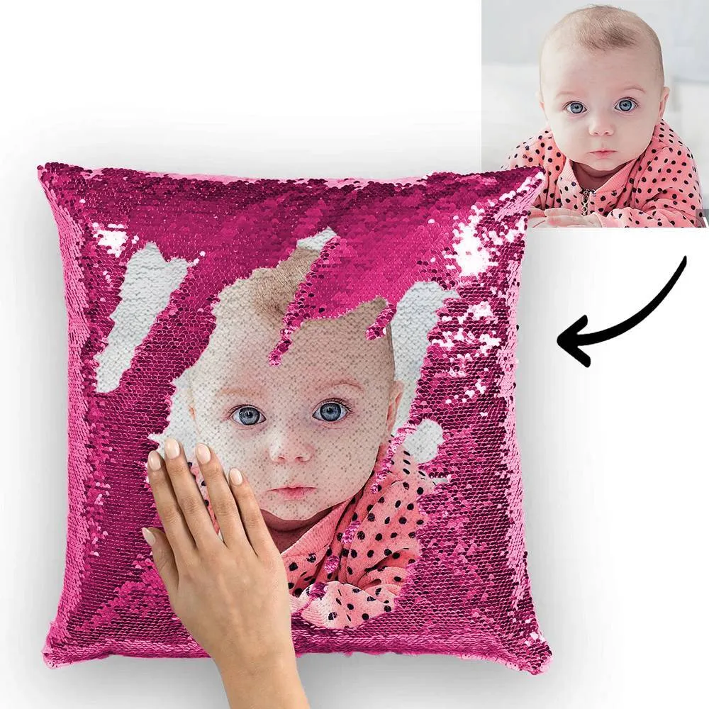 Custom Cute Baby Photo Magic Sequins Pillow Multicolor Shiny 15.75''*15.75''