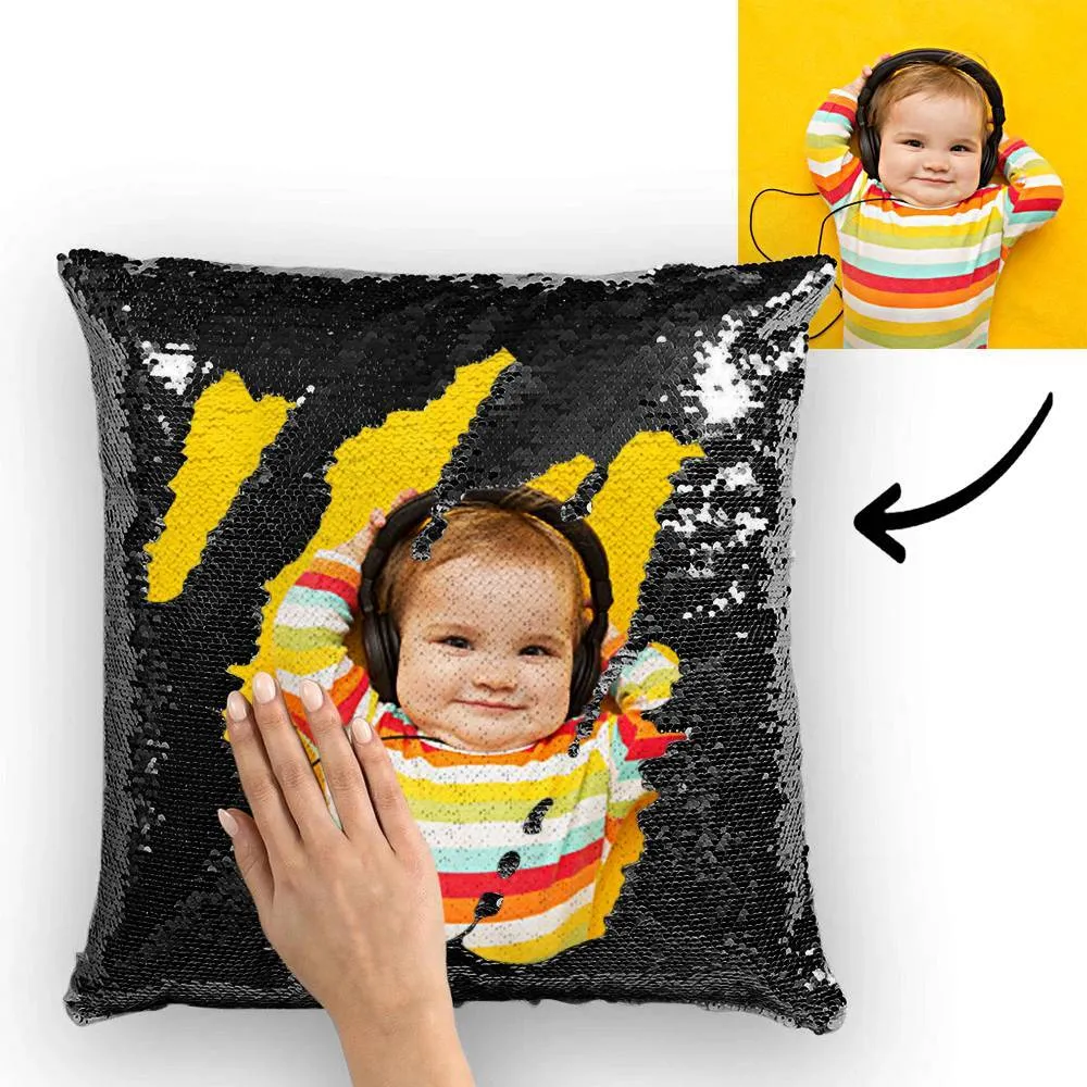 Custom Cute Baby Photo Magic Sequins Pillow Multicolor Shiny 15.75''*15.75''