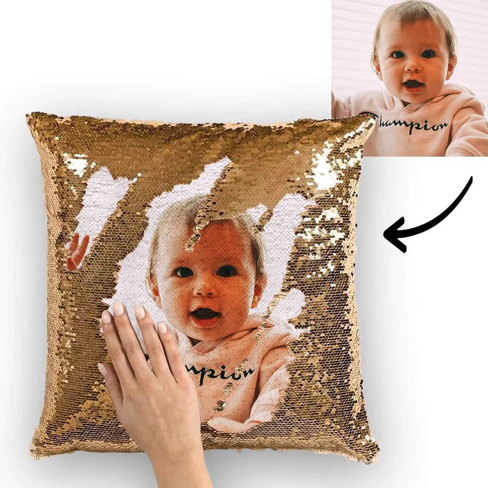 Custom Cute Baby Photo Magic Sequins Pillow Multicolor Shiny 15.75''*15.75''