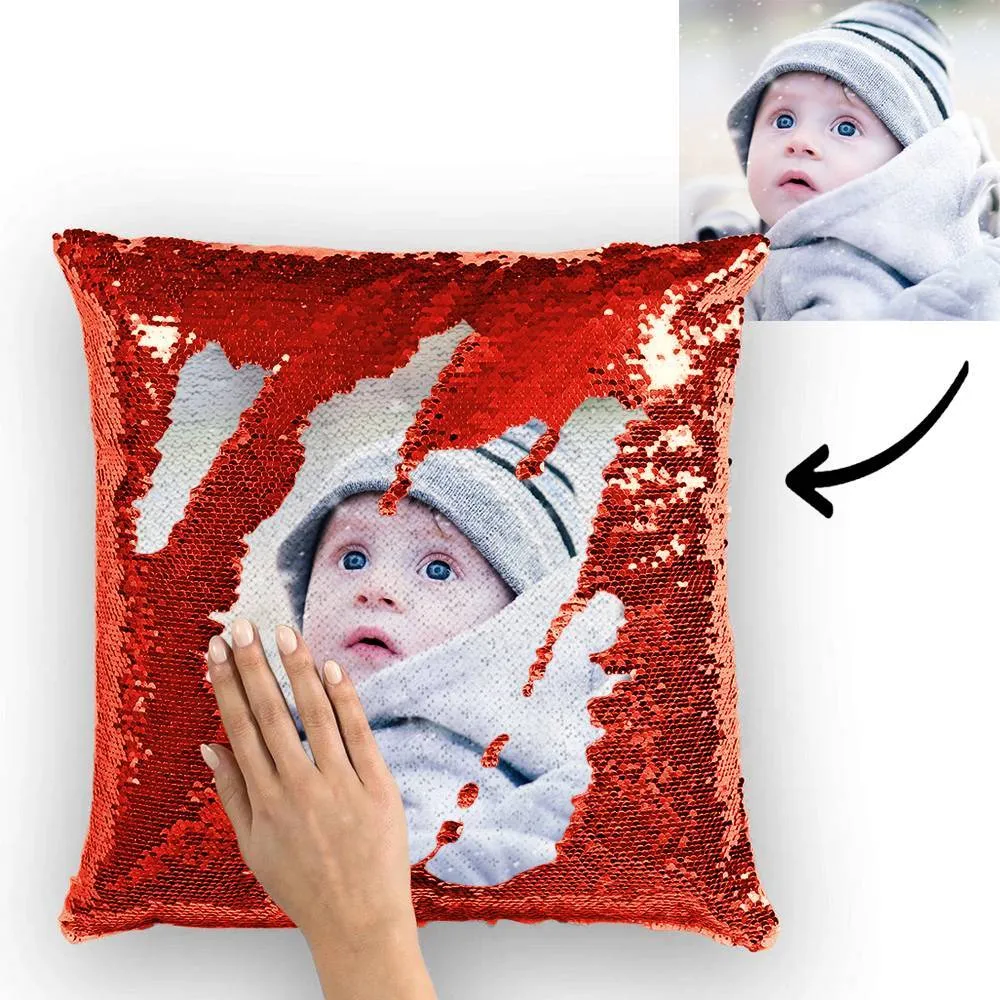 Custom Cute Baby Photo Magic Sequins Pillow Multicolor Shiny 15.75''*15.75''