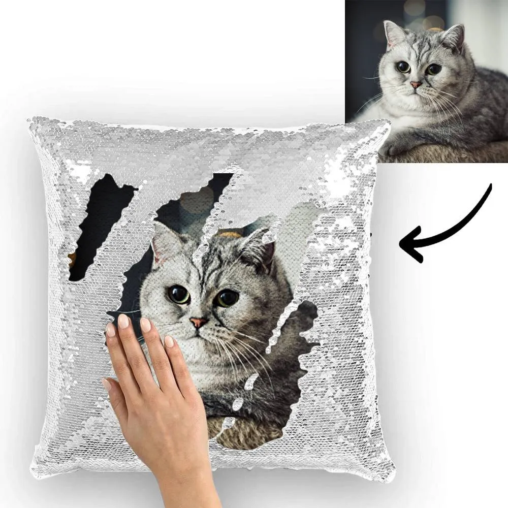 Custom Cute Dog Photo Magic Sequins Pillow Multicolor Shiny 15.75''*15.75''