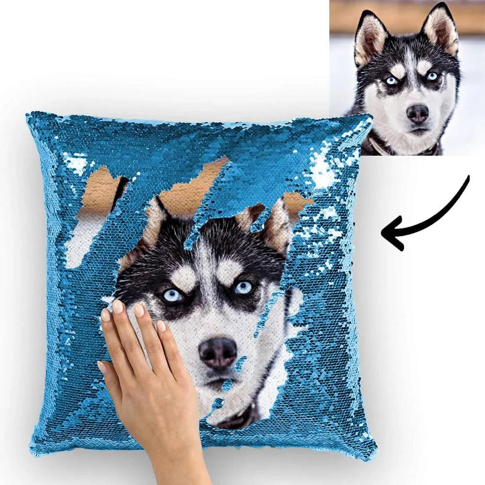 Custom Cute Dog Photo Magic Sequins Pillow Multicolor Shiny 15.75''*15.75''