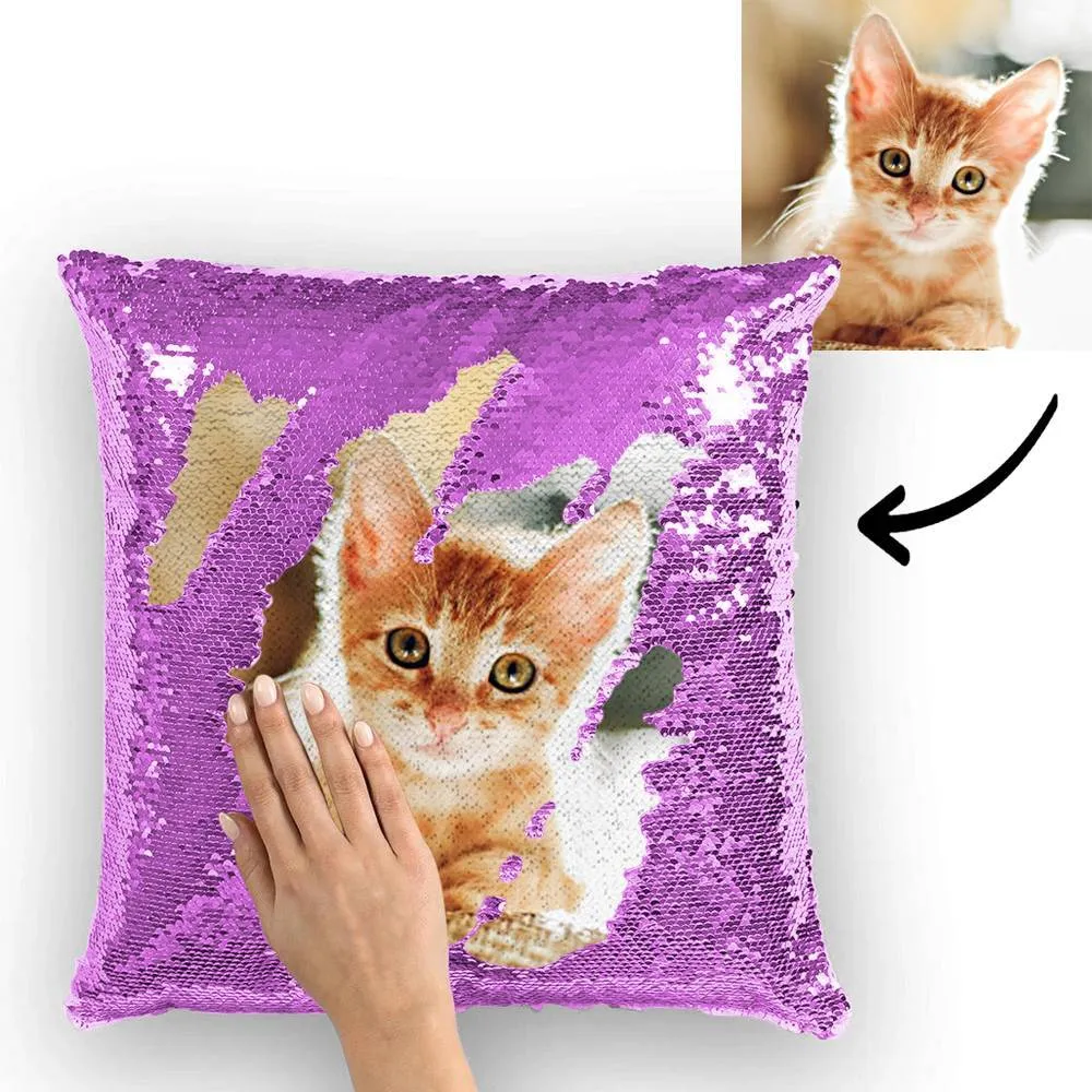 Custom Cute Dog Photo Magic Sequins Pillow Multicolor Shiny 15.75''*15.75''