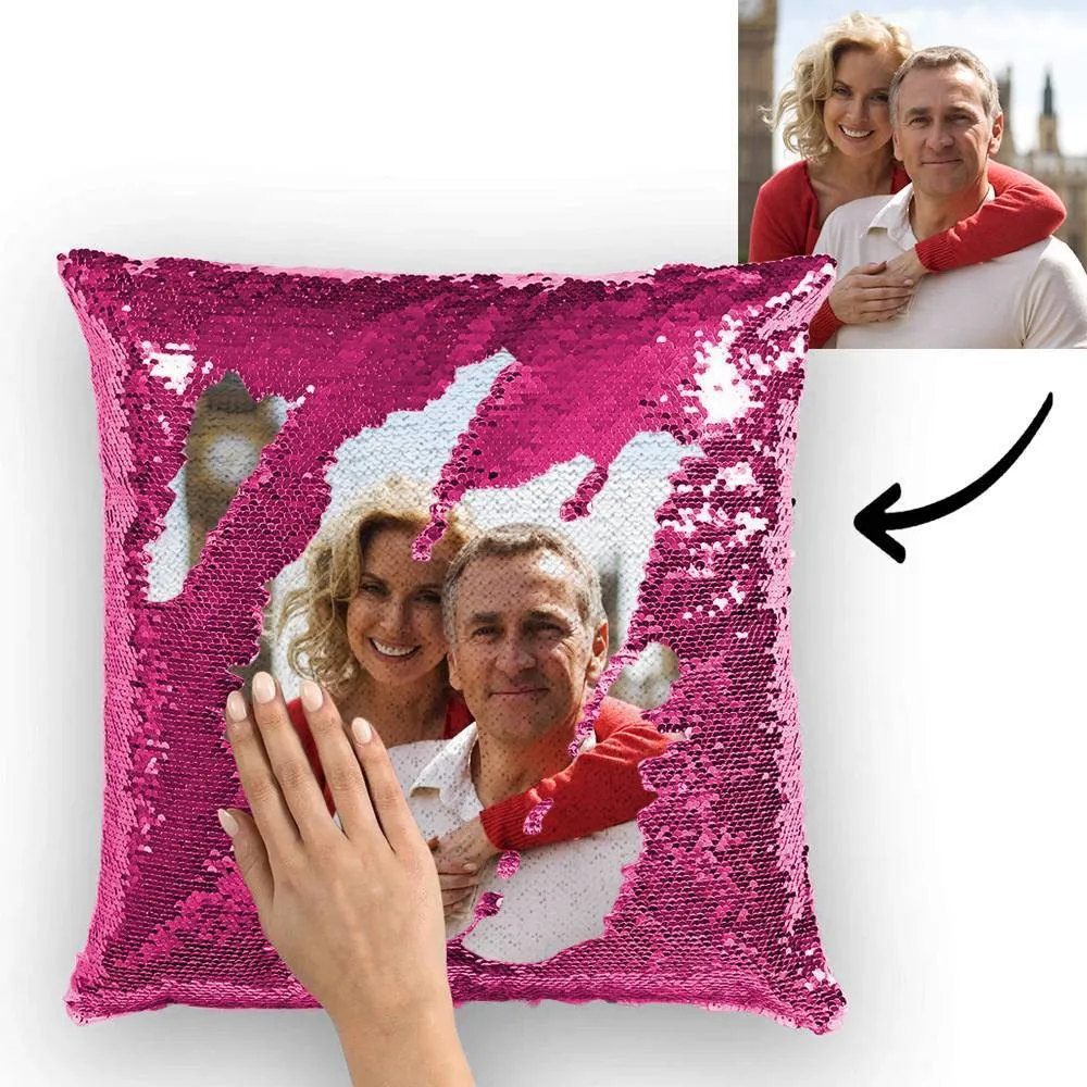 Custom Cute Dog Photo Magic Sequins Pillow Multicolor Shiny 15.75''*15.75''