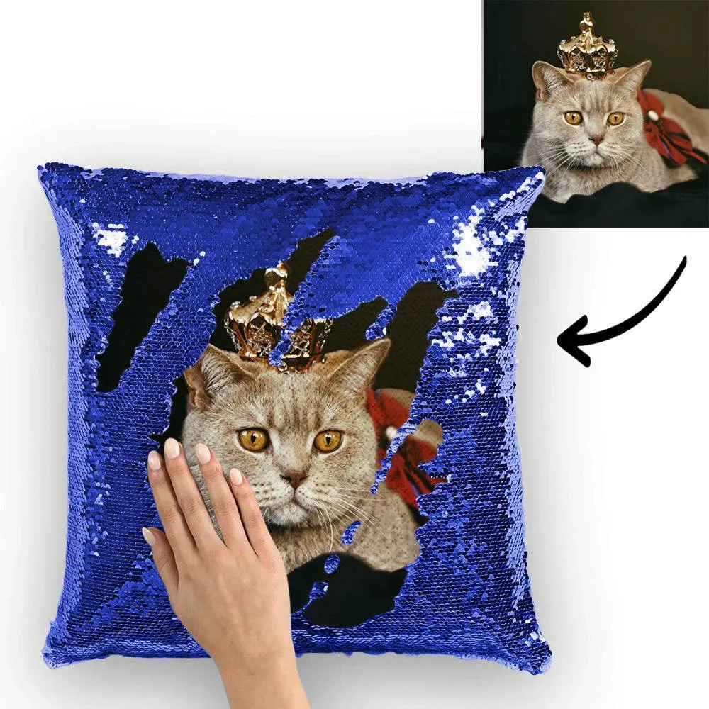 Custom Cute Dog Photo Magic Sequins Pillow Multicolor Shiny 15.75''*15.75''