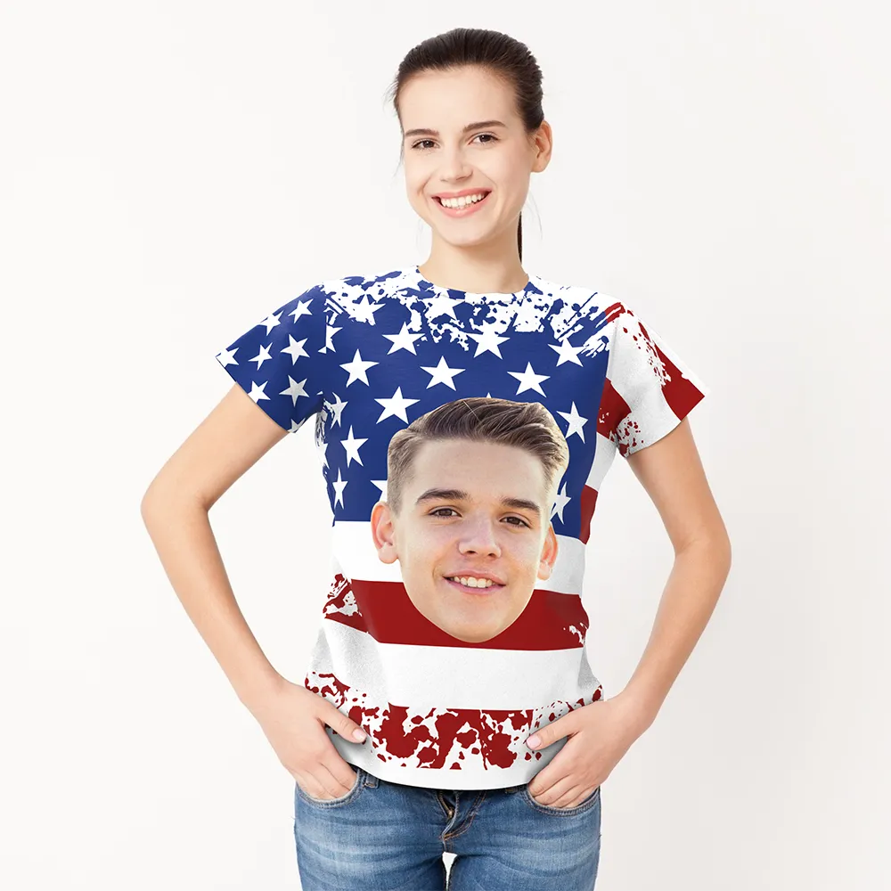 Custom Face American Flag T-shirt