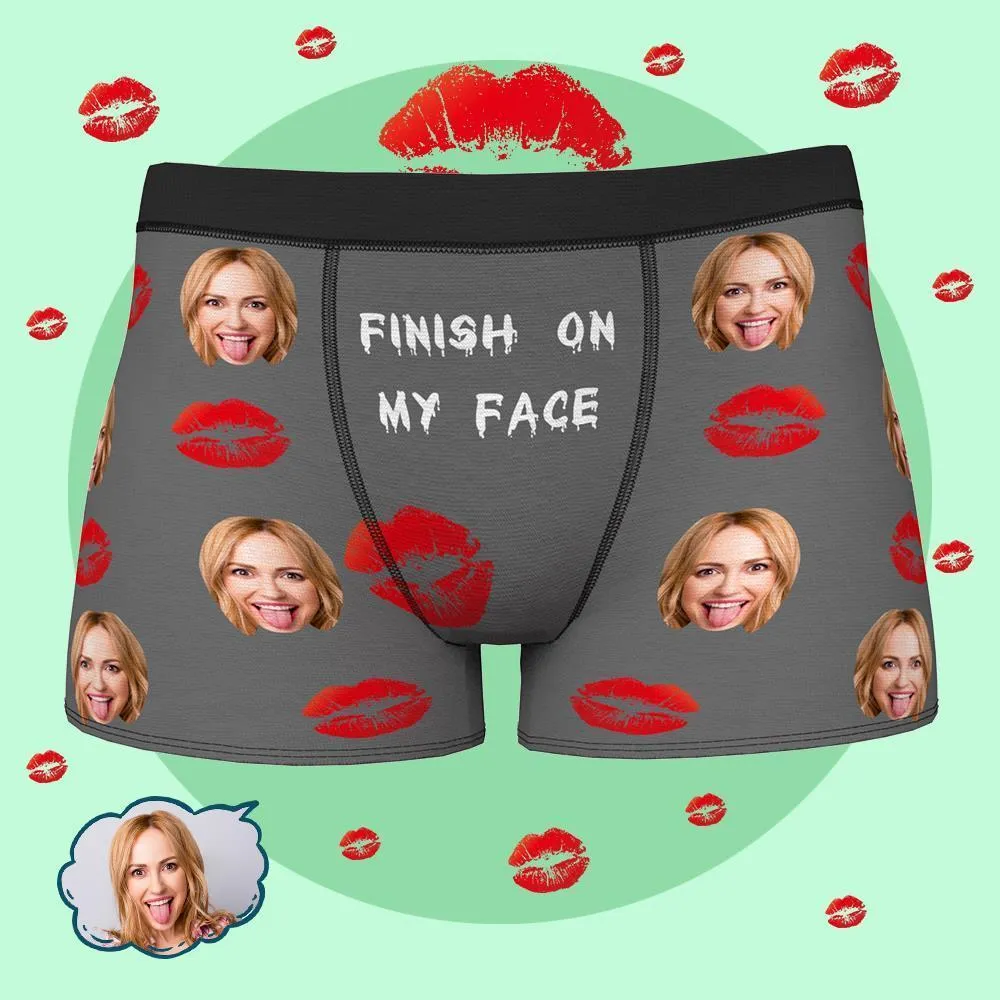 Custom Face Boxer FINISH ON MY FACE Personalize Photo Underwear for Men Gifts for Boyfriend