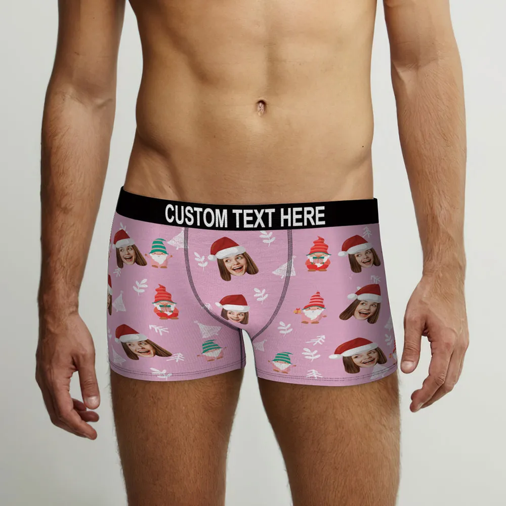 Custom Face Christmas Gnomes Pink Boxer Briefs Personalised Christmas Gift