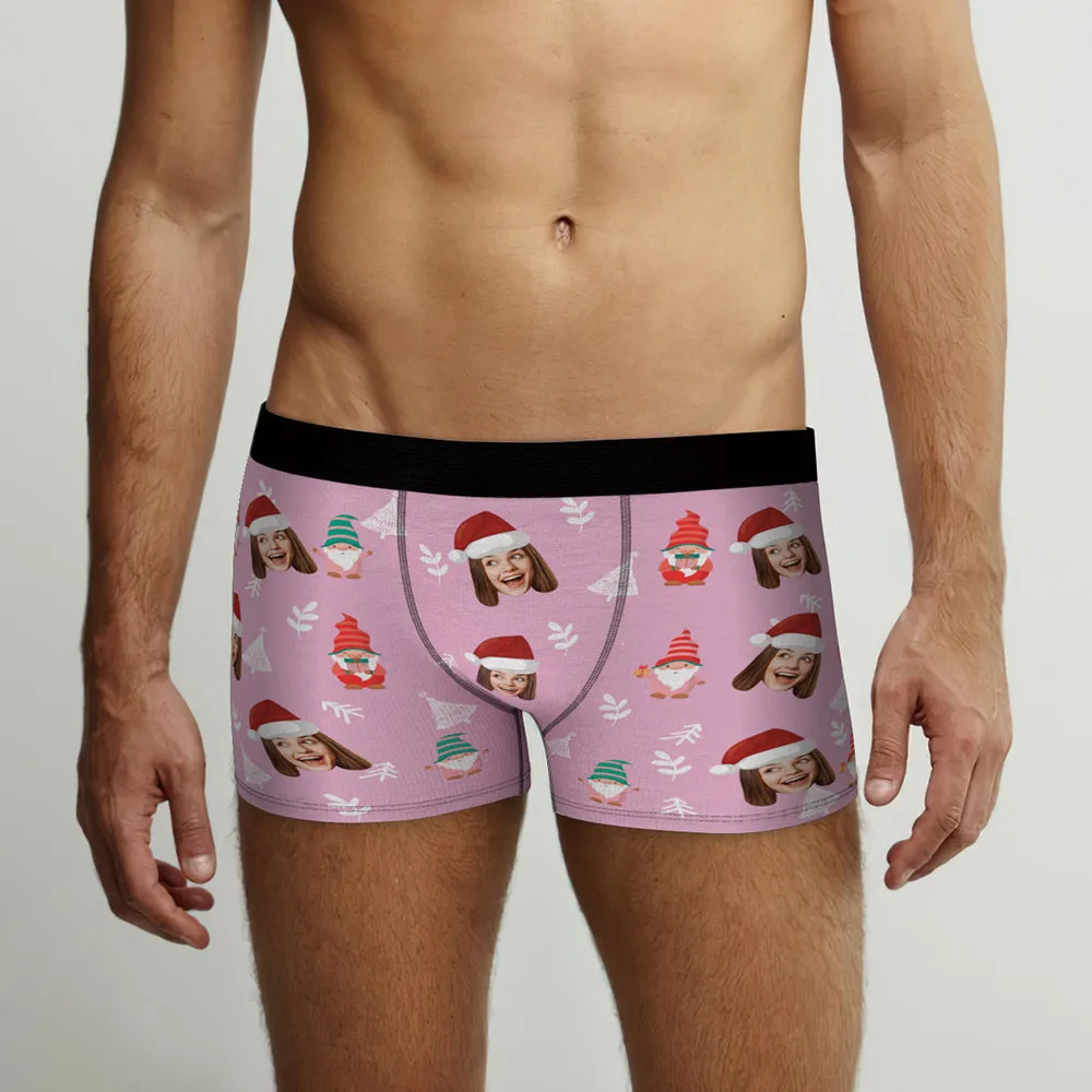 Custom Face Christmas Gnomes Pink Boxer Briefs Personalised Christmas Gift