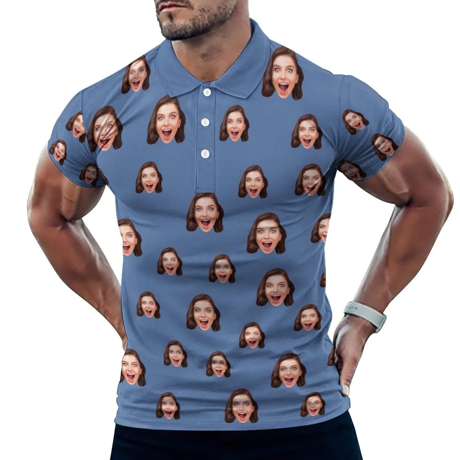 Custom Girlfriend Face Multicolour All Over Print Polo Shirt Personalized Men's Golf Shirt