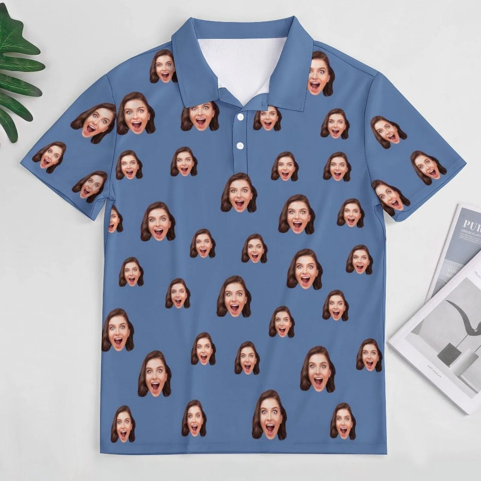 Custom Girlfriend Face Multicolour All Over Print Polo Shirt Personalized Men's Golf Shirt