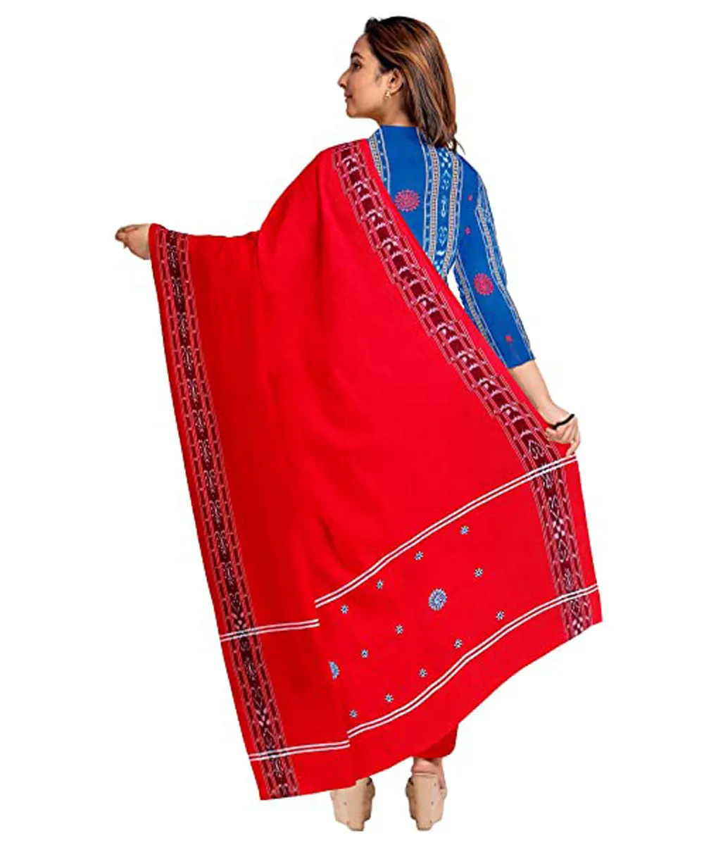 Cyan blue red handwoven cotton nuapatna dress material