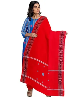 Cyan blue red handwoven cotton nuapatna dress material