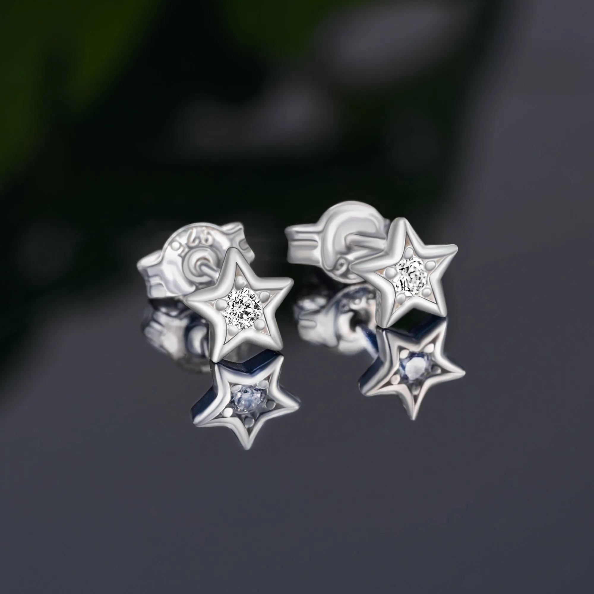 CZ Star Stud Earrings Sterling Silver