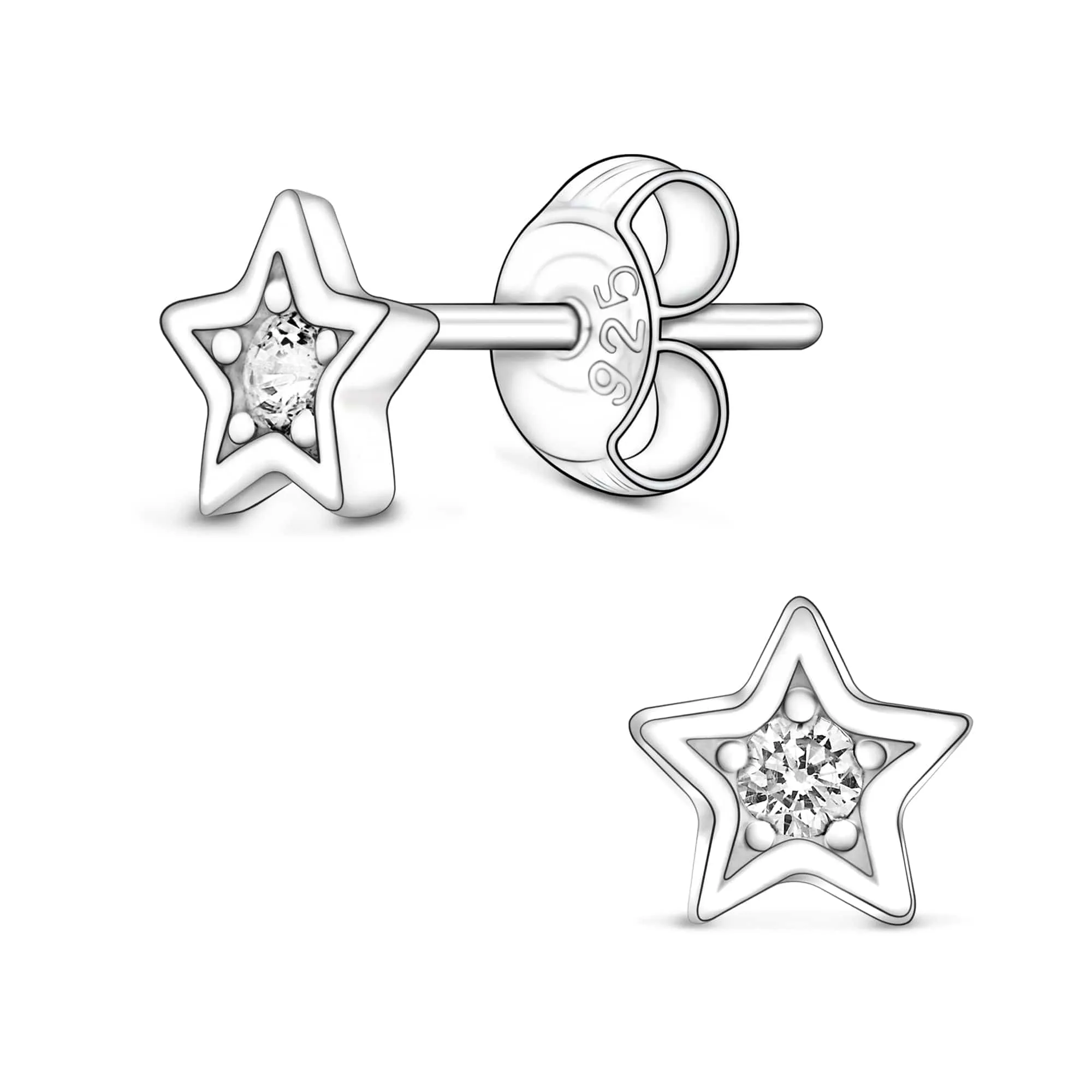 CZ Star Stud Earrings Sterling Silver