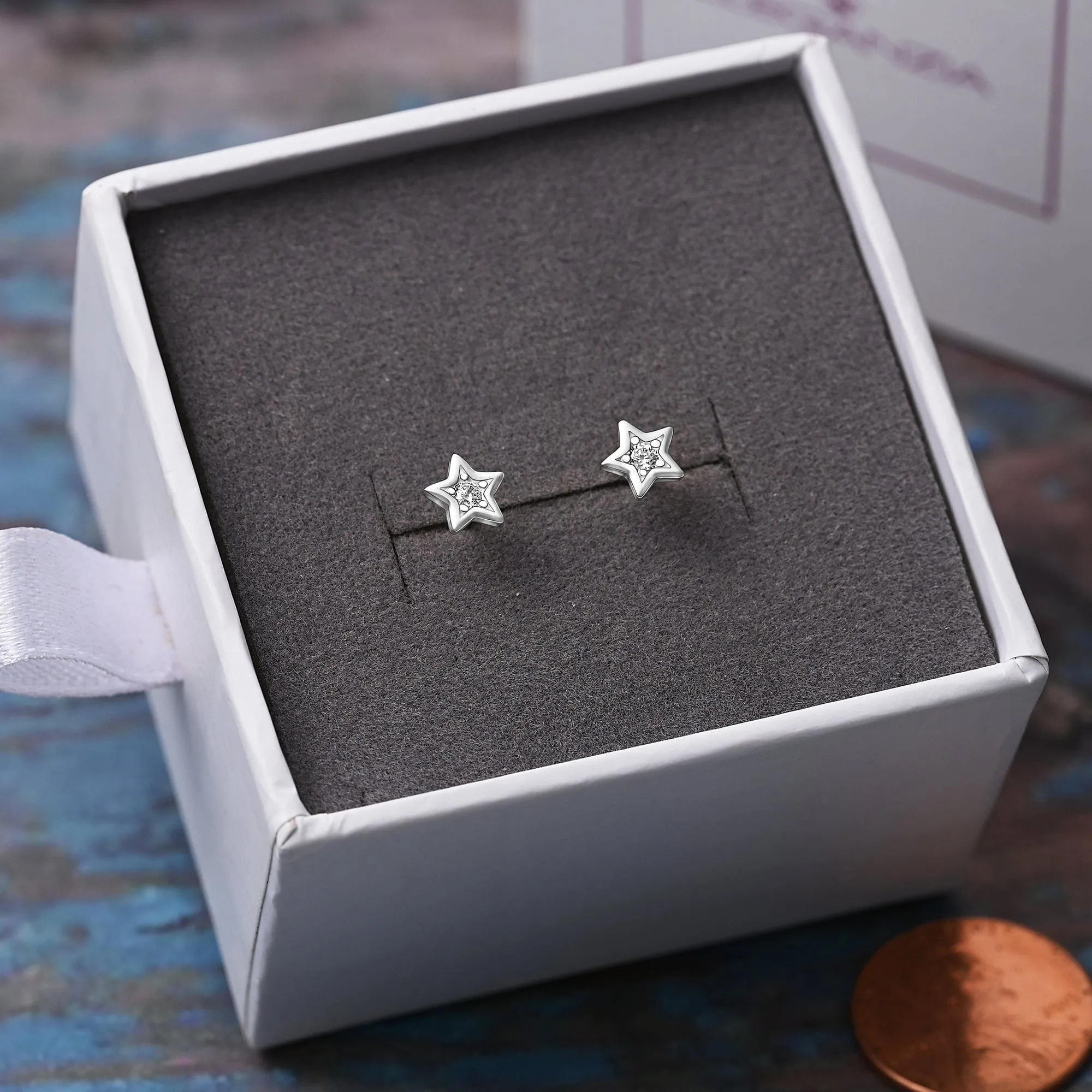 CZ Star Stud Earrings Sterling Silver