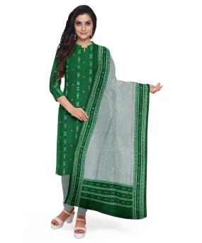 Dark green grey handwoven nuapatna cotton dress material