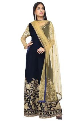 Dark mid-night blue anarkali with dupatta set.