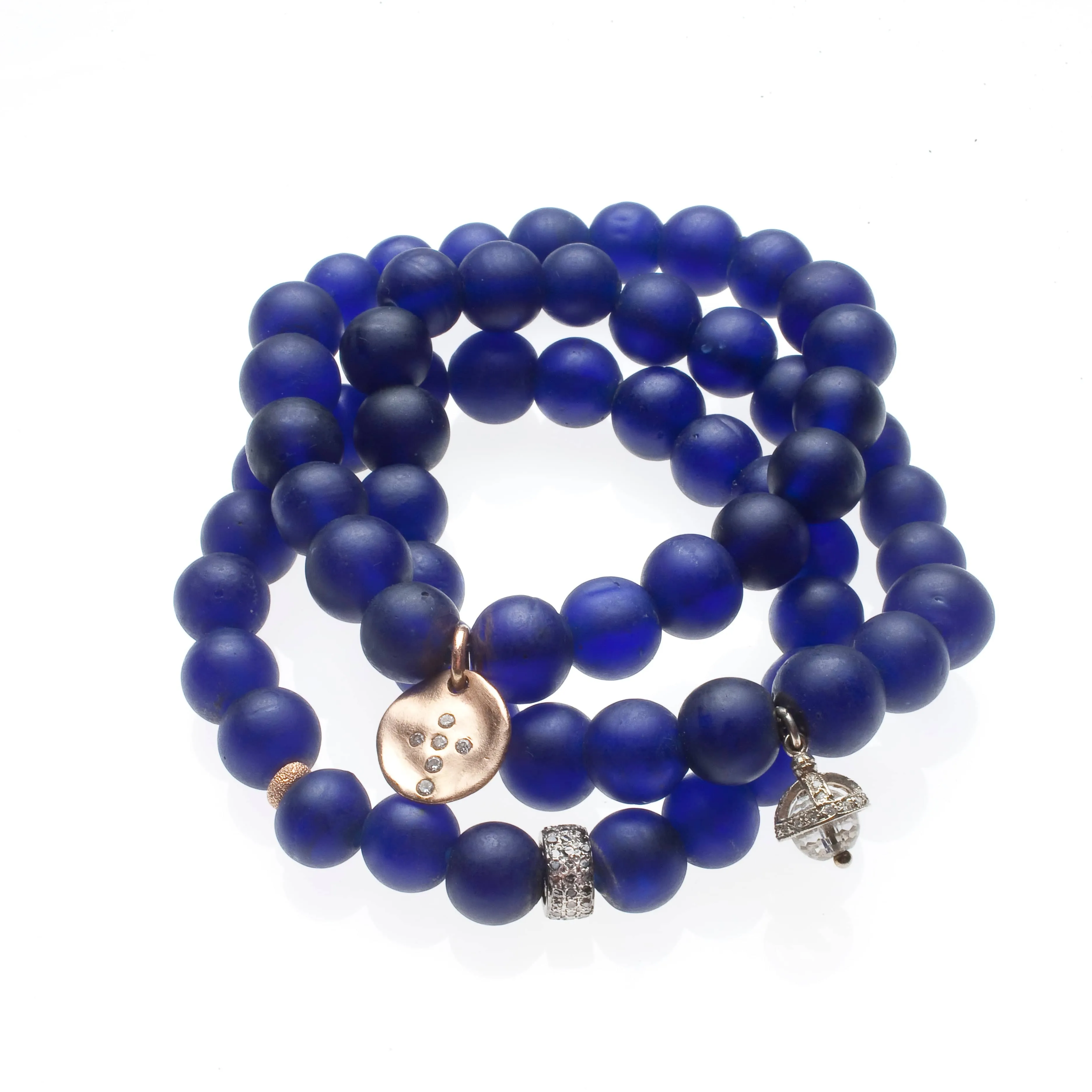 Deep Blue Beads with 14K Gold, Diamonds and your Choice of Charm