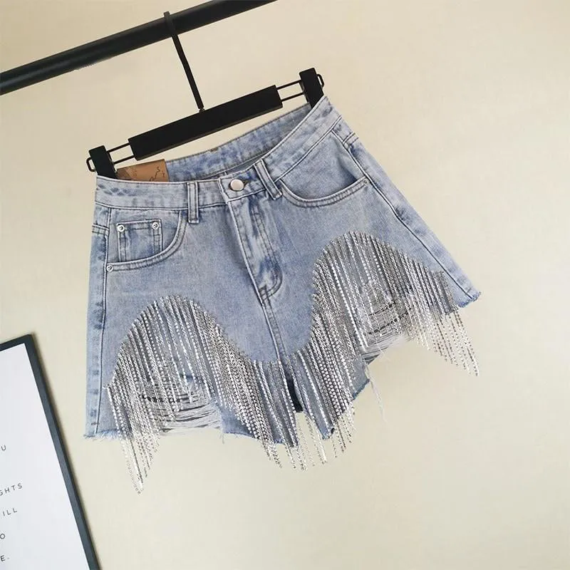 Diamanté Rhinestone Denim Shorts