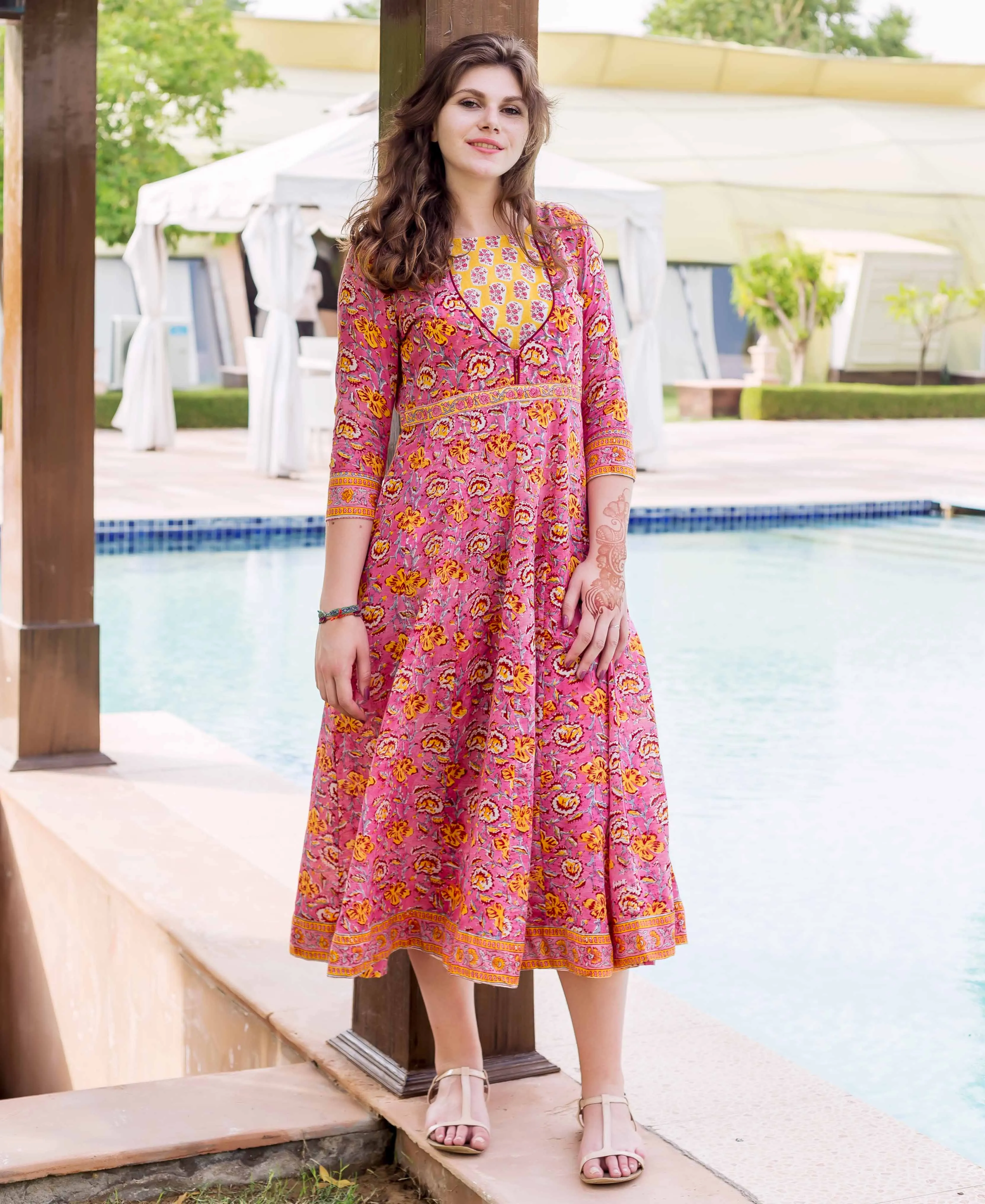 Double Layer Mix Match Block Printed Dress