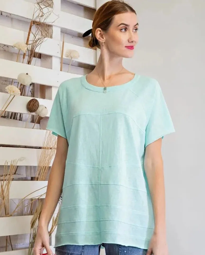 Easel Aqua Short Sleeve Top