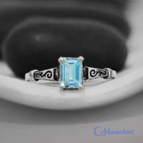 Engraved Rectangular Blue Topaz Ring | Moonkist Designs