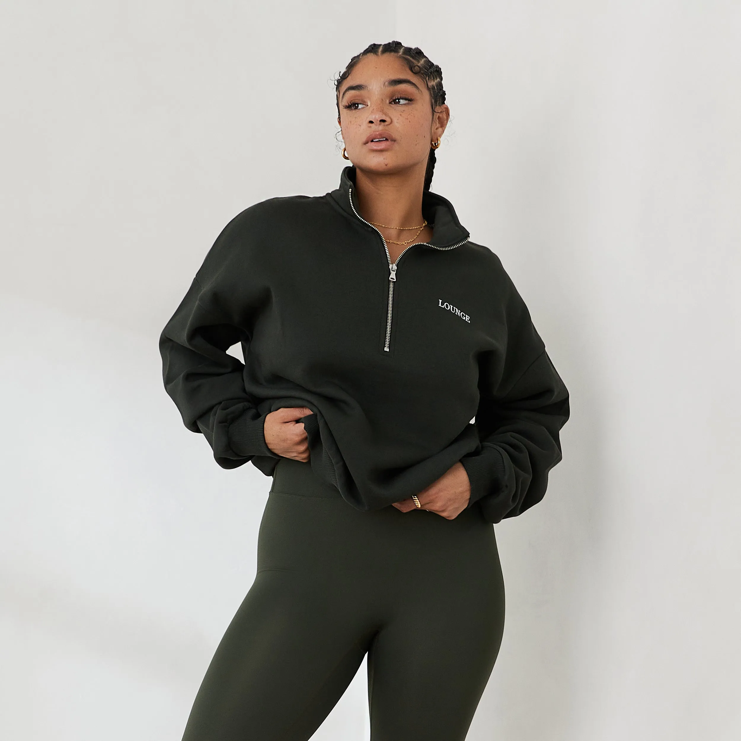 Essential Oversized Quarter Zip Jumper - Pine Green