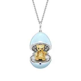 Fabergé Essence White Gold, Yellow Gold & Sapphire Teddy Surprise Locket With Blue Lacquer 18K Gold