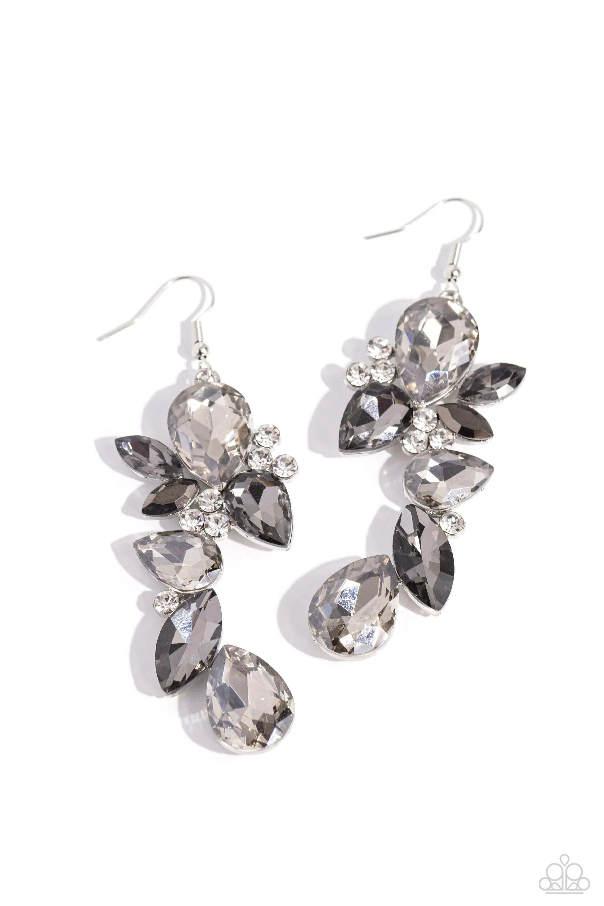 Fancy Flaunter Silver Rhinestone Earrings - Paparazzi Accessories