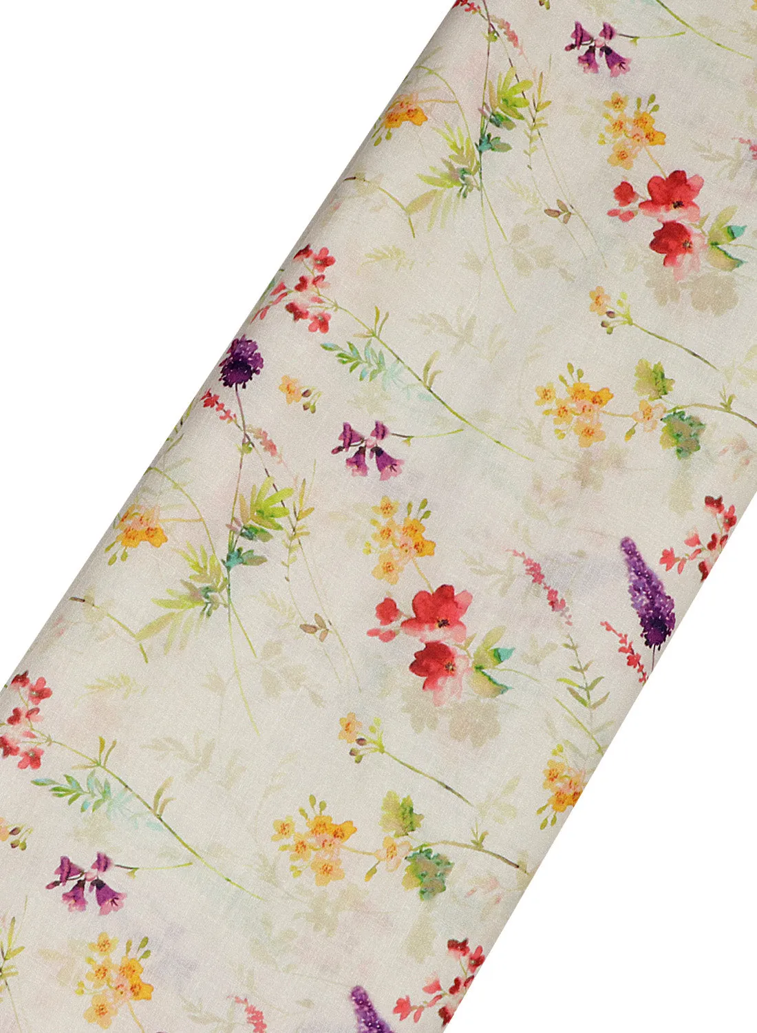 Floral printed Cream Cotton Linen Blend Fabric