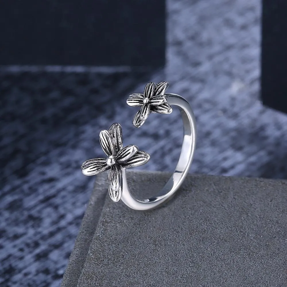 Flower Designs 925 Sterling Silver Adjustable Ring