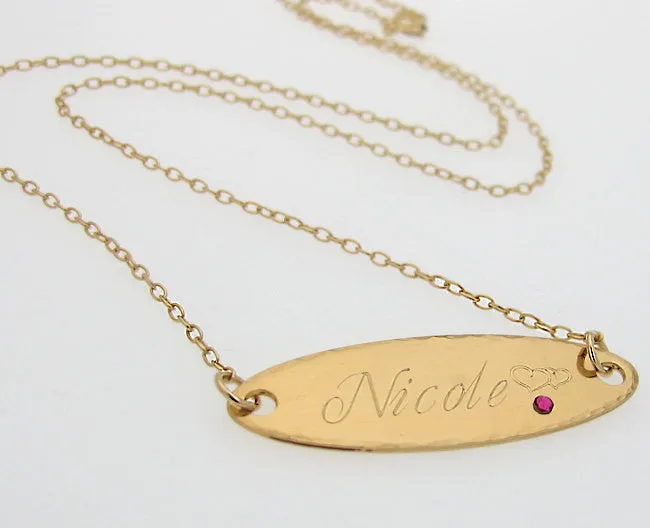 Gold Necklace with Personalized Oval Pendant