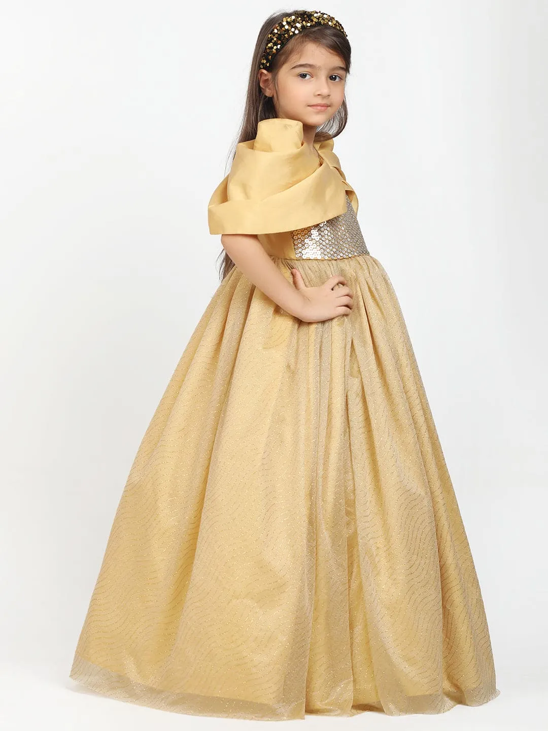 Golden Puff sleeve Gown