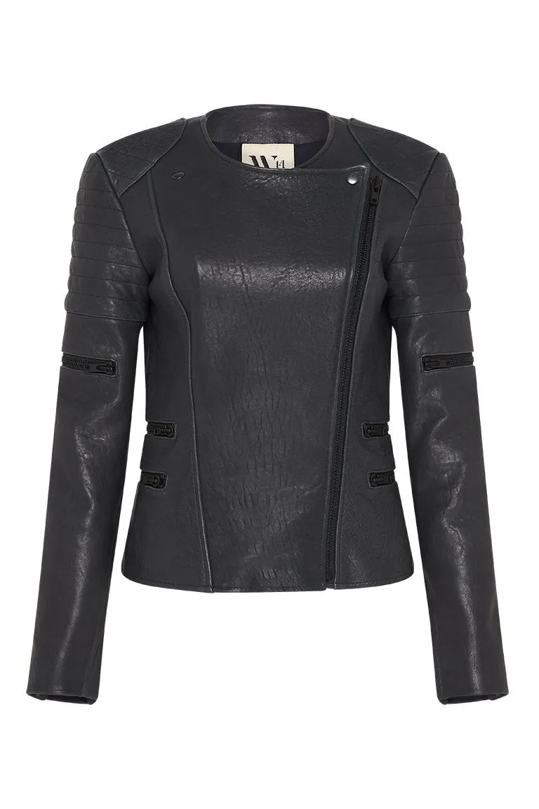 Greenwich Street Motor Jacket in Bubble Ink Leather