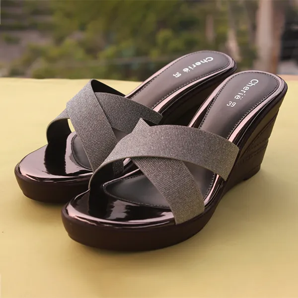 Grey Fancy Wedge Heel Slippers for women