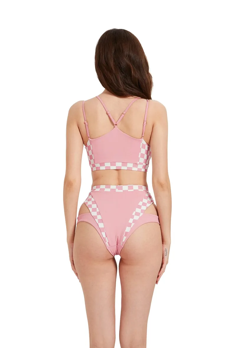 Hamade Activewear High Waisted Bottoms - Checkered Light Pink