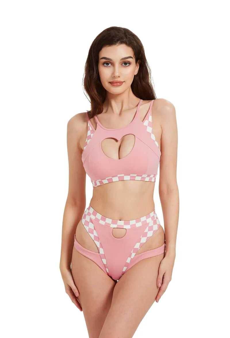 Hamade Activewear High Waisted Bottoms - Checkered Light Pink