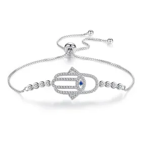 Hamsa Hand Evil Eye 925 Sterling Silver Tennis Bracelet