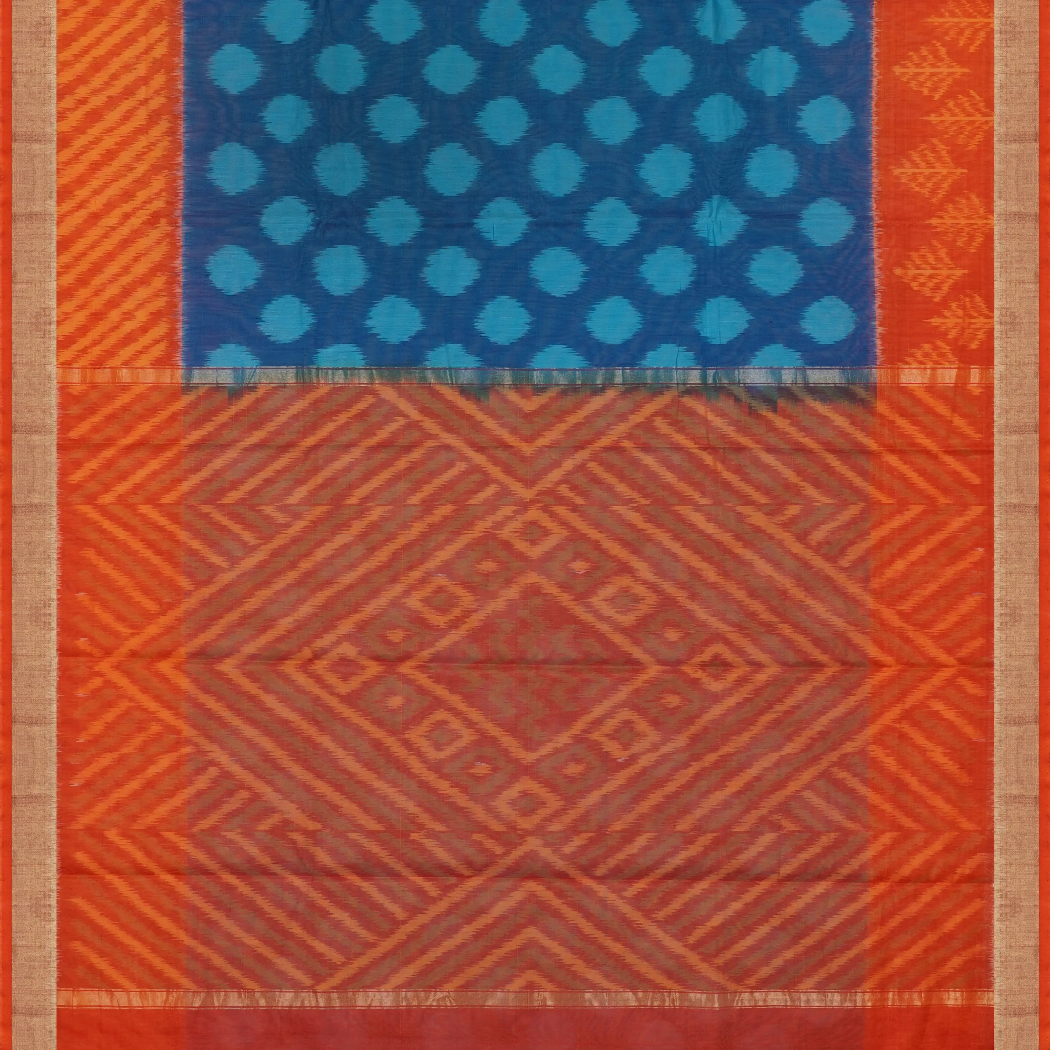 Handwoven Blue with Orange Silk Cotton Saree - 1695T007858DSC