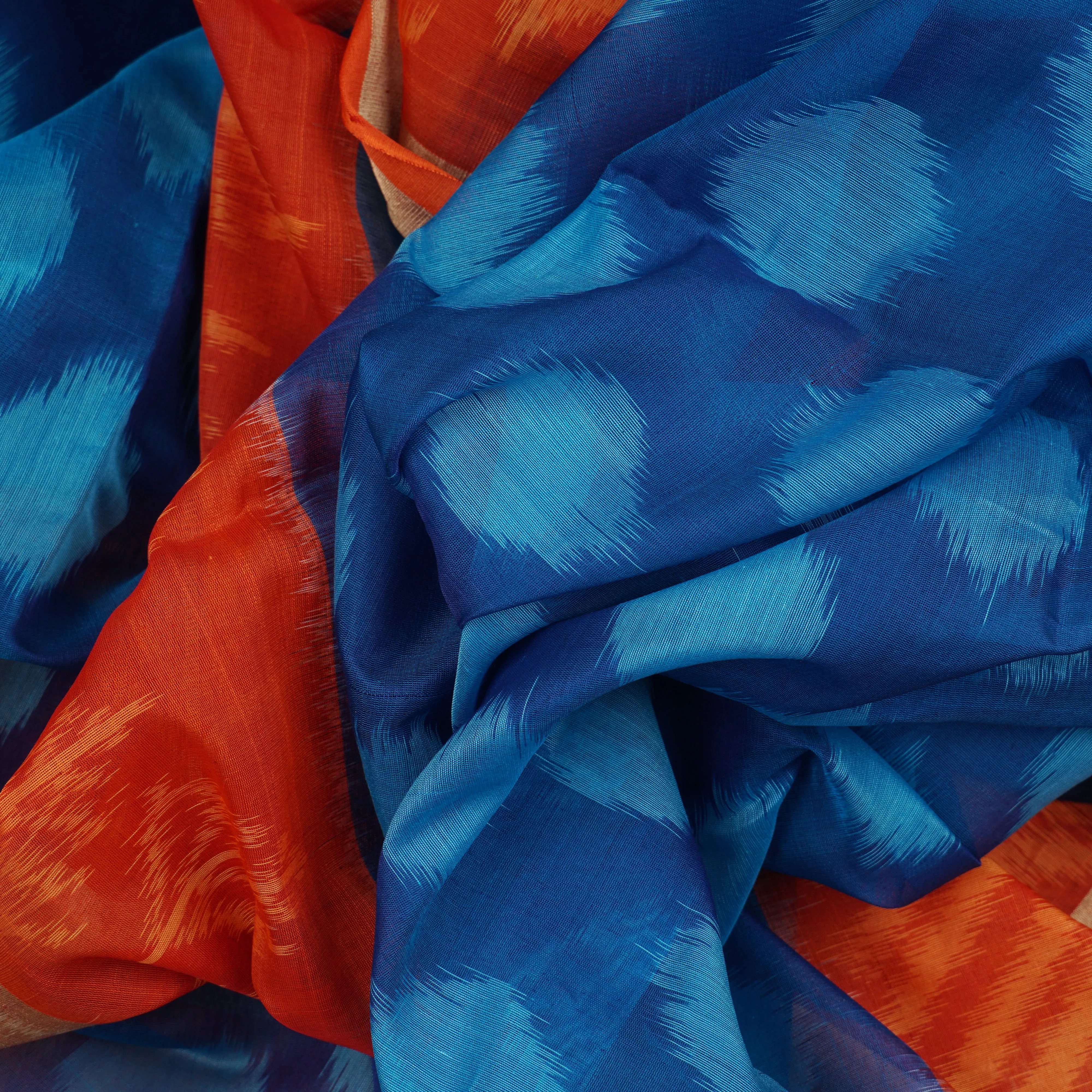 Handwoven Blue with Orange Silk Cotton Saree - 1695T007858DSC