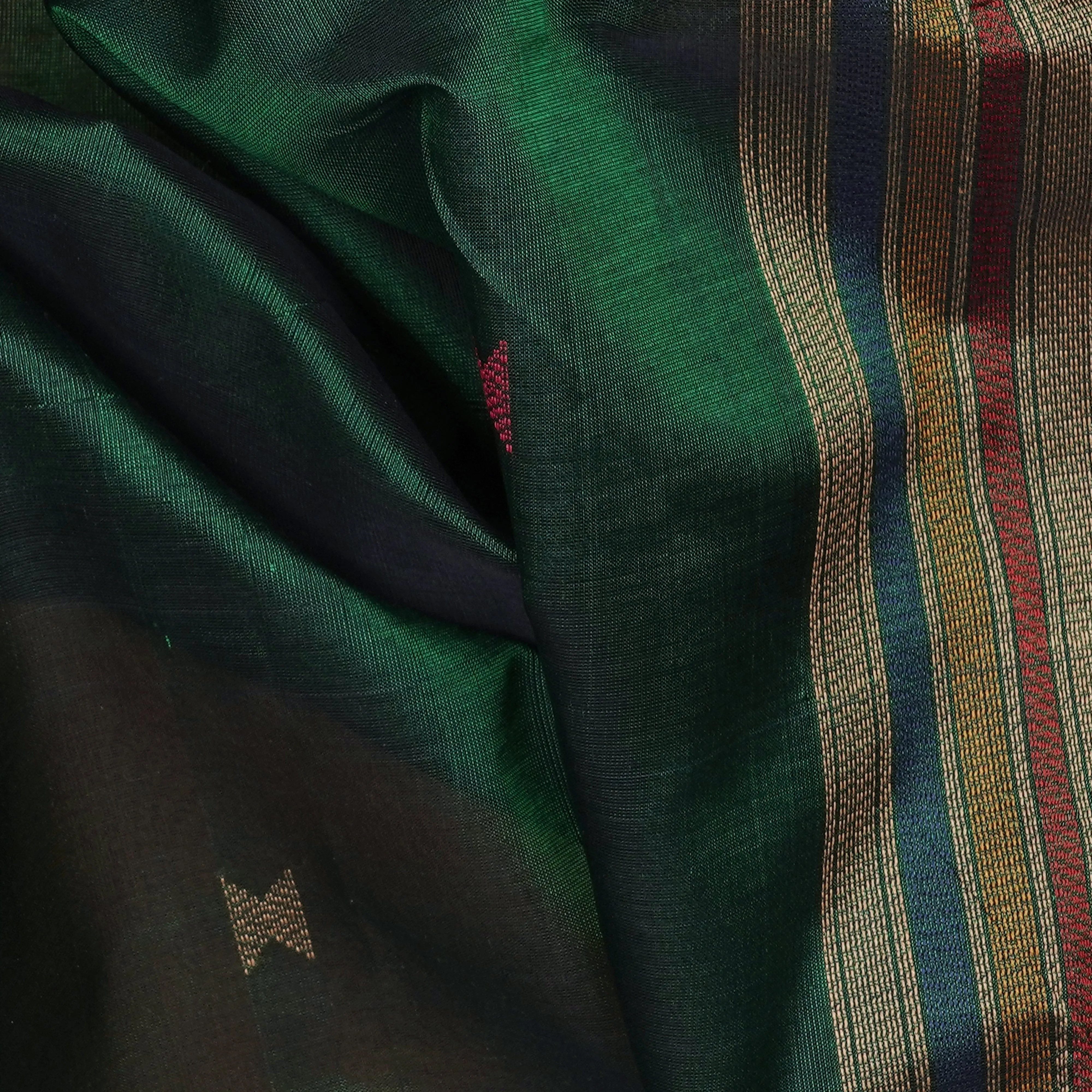 Handwoven Green Kanchipuram Silk Cotton Saree - 2182T010880DSC