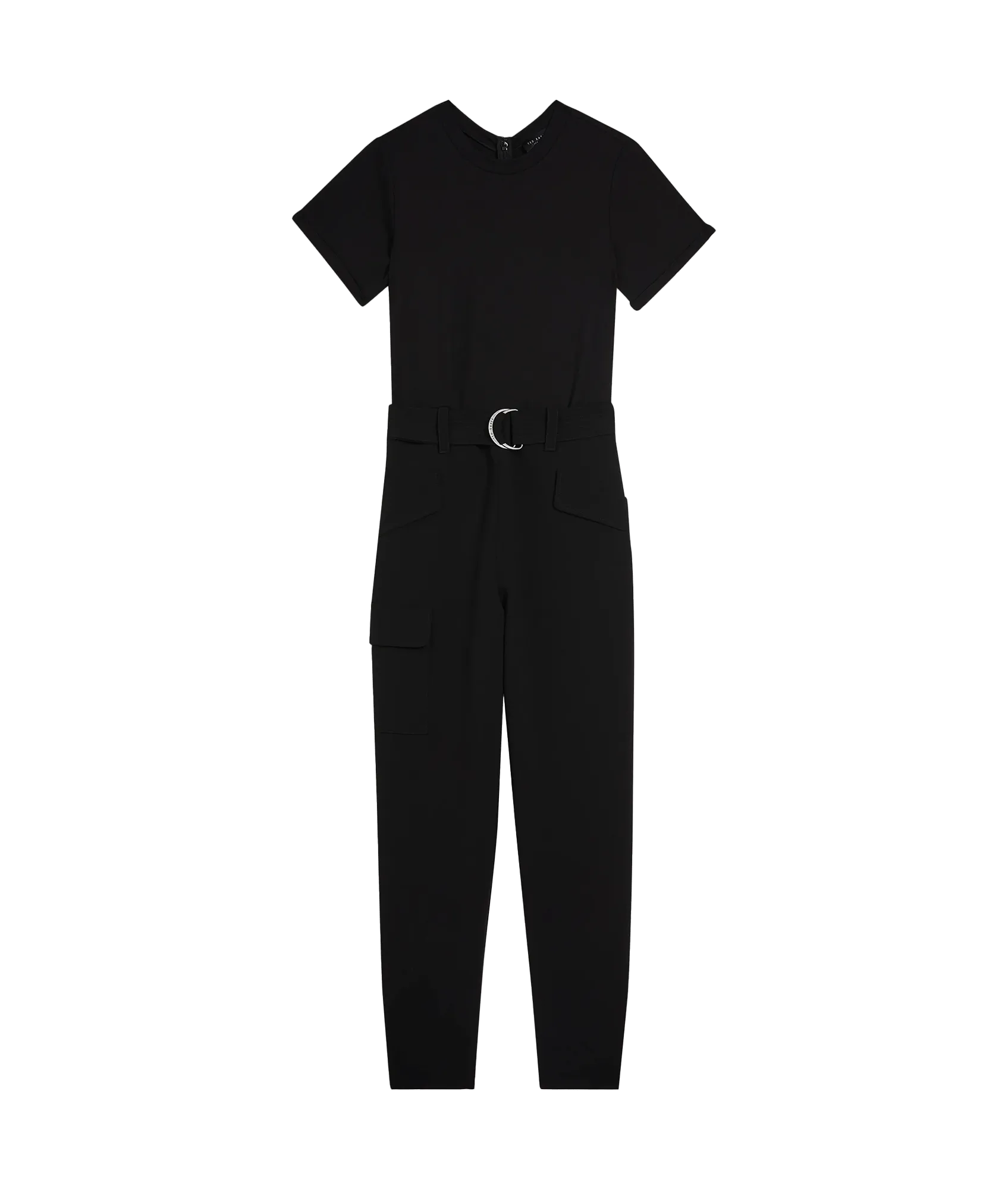 High Waisted Belted Cargo Jumpsuit - Black