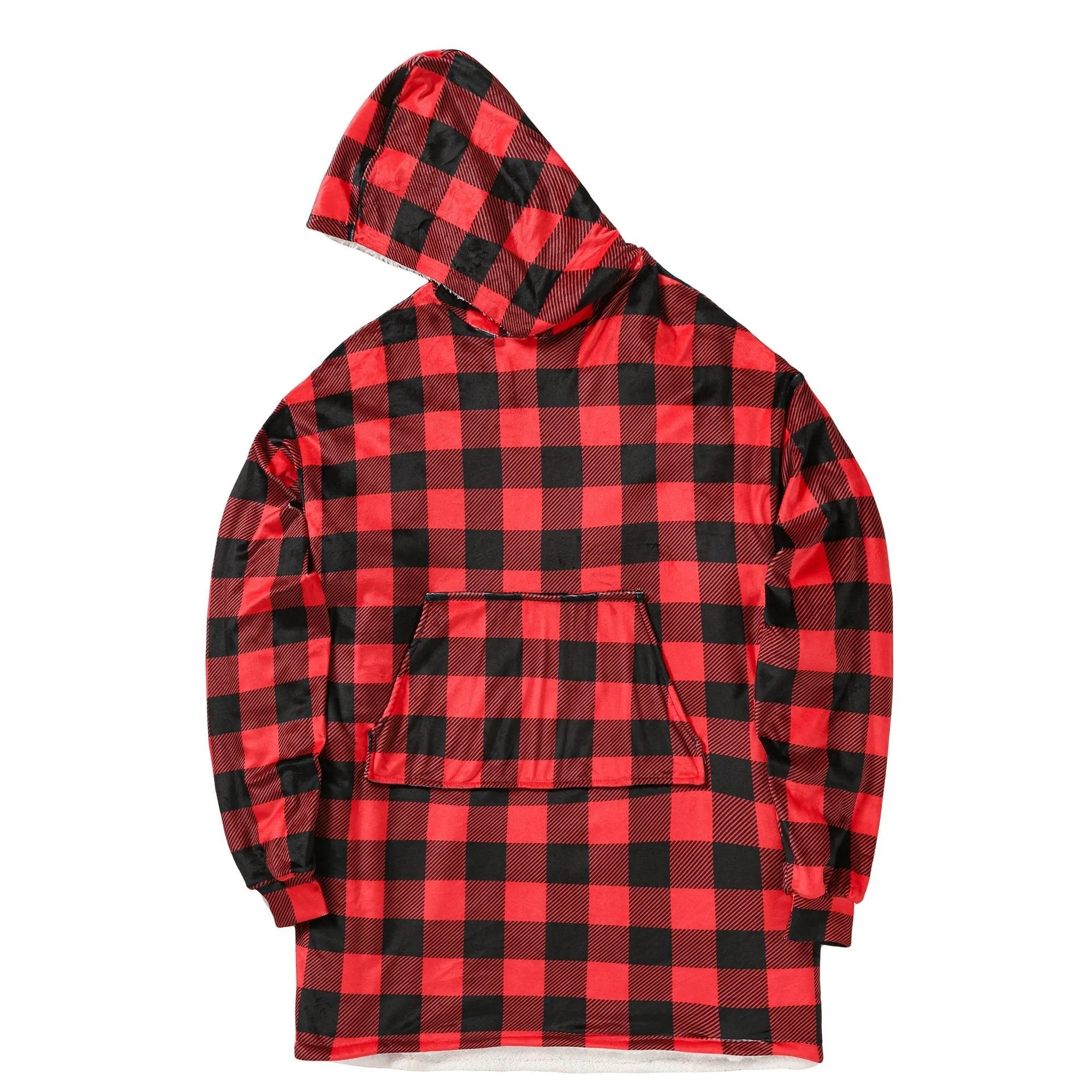 Hoodie Blanket Adult Red Check